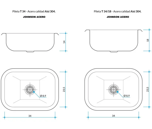 PILETA JOHNSON SIMPLE L-304 T 34/18